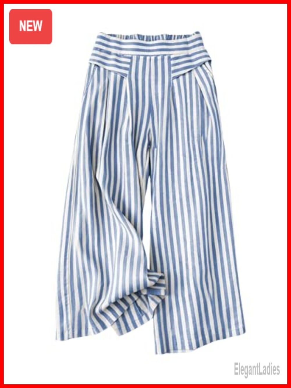 Wide Leg Striped Culottes High Waist Palazzo Lounge Pants Pockets